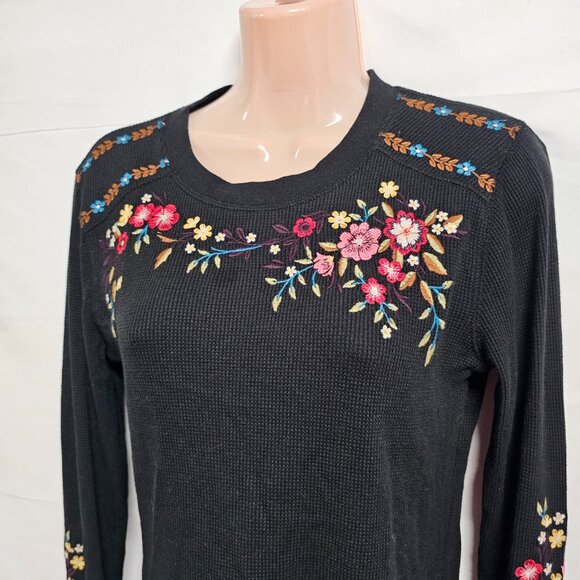 Sundance Frosty Fields Embroidered Thermal Top Shirt Women Size S Black Cotton - Picture 7 of 15
